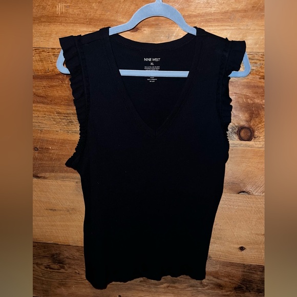 Women's Nine West Ribbed Ruffle
Sleeve Tank Top-Black - Picture 1 of 6
